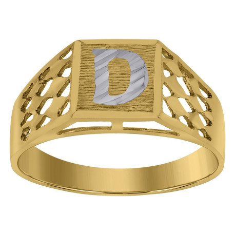 10kt Two-Tone Gold Unisex Kids Children Diamond-Cut Textured Initial L