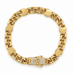 10KT Gold 6MM Chino Link Monaco Bracelet with Multiple Hearts 7 Inches
