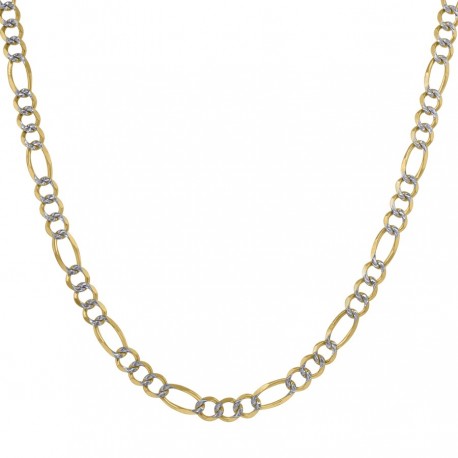 10kt Two-tone Gold Solid Figaro Pave Chain 4.5mm