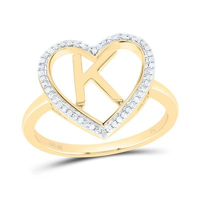 10KT YELLOW GOLD 1/10CTW-NATURAL DIAMONDS INITIAL "K" LADIES HEART RIN