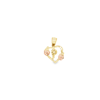 10KT GOLD INITIAL "P" HEART FLOWER PENDANT