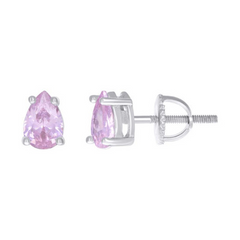 925 Sterling Silver Womens Pink Pear Cubic-Zirconia Tear Drop Stud Earrings