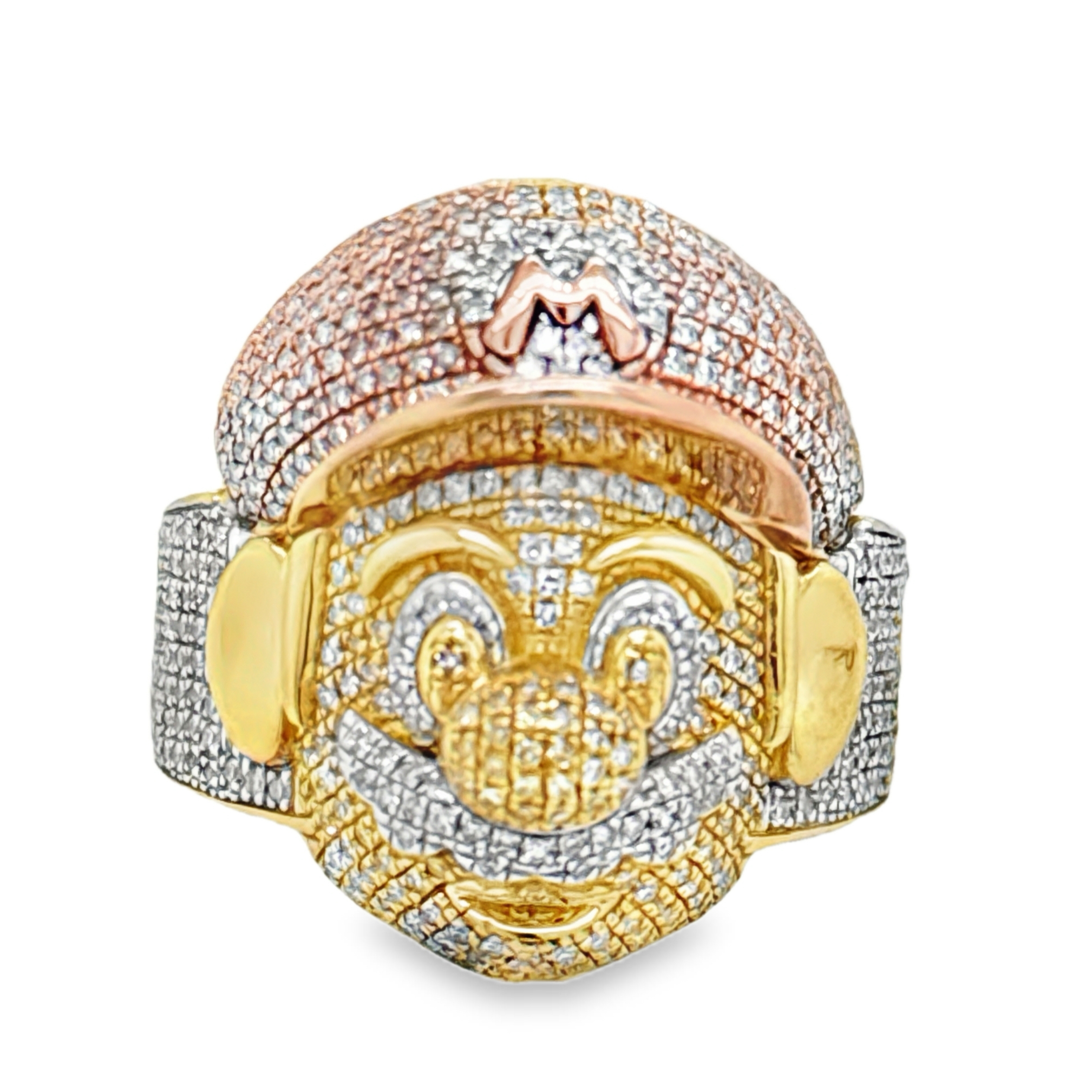 10KT Tricolor Gold Iced Out Red-Cap Jumpman Ring