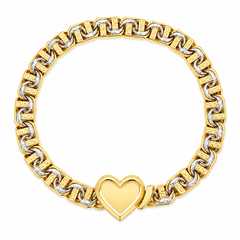 10KT Gold 7MM Chino Bar Heart Bracelet with Greek Bars, Diamond Cut Li
