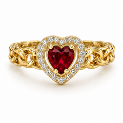10KT Gold Chino Heart Ring with Red CZ