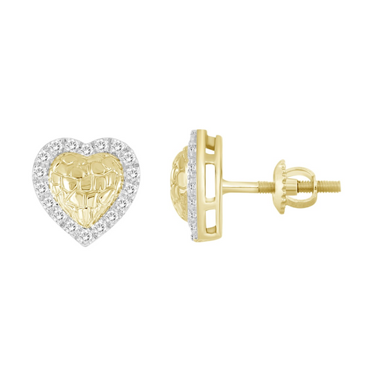 10KT Yellow Gold 0.33CT Diamond Nugget Heart Earrings