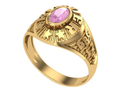 10KT Yellow Gold Kinder Spirit Graduation Ring Pink Stone Size 3.5