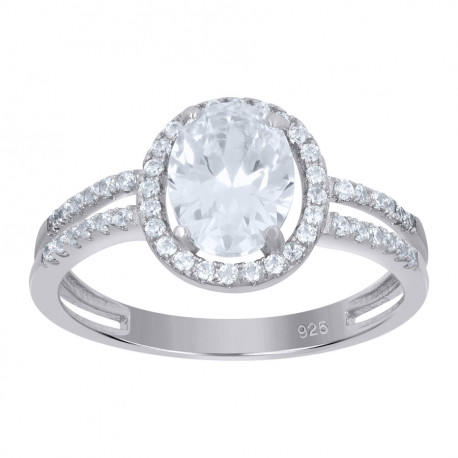 925 Sterling Silver Womens Oval Round Cubic-Zirconia Oval Head Fashion Ring Size 6