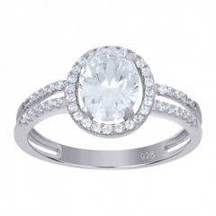 925 Sterling Silver Womens Oval Round Cubic-Zirconia Oval Head Fashion Ring Size 6