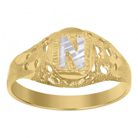 10kt Two-Tone Gold Unisex Kids Children Diamond-Cut Textured Oval Init