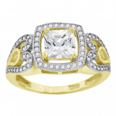 10kt Two-Tone Gold Womens Round And Princess CZ Square Halo Engagement Ring