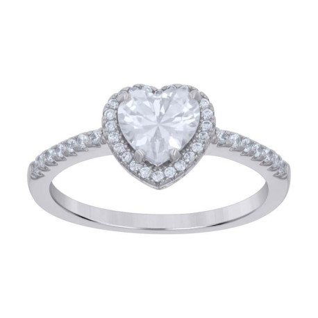 925 Sterling Silver Womens Heart Round Cubic-Zirconia Love Heart Ring Size 6