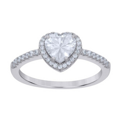 925 Sterling Silver Womens Heart Round Cubic-Zirconia Love Heart Ring Size 6