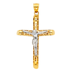 10KT Gold Cross Crucifix Pendant 1.75IN + Bail