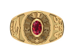 10KT Yellow Gold Kinder Mighty Graduation Ring Red Stone Size 5