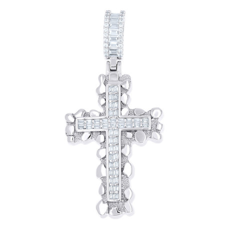925 Sterling Silver Mens Baguette Round Cubic-Zirconia Nugget Cross Re