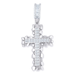 925 Sterling Silver Mens Baguette Round Cubic-Zirconia Nugget Cross Re