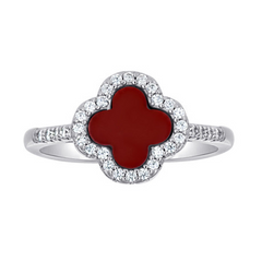 925 Sterling Silver Womens Cubic-Zirconia Red Enameled Clover Good Luc