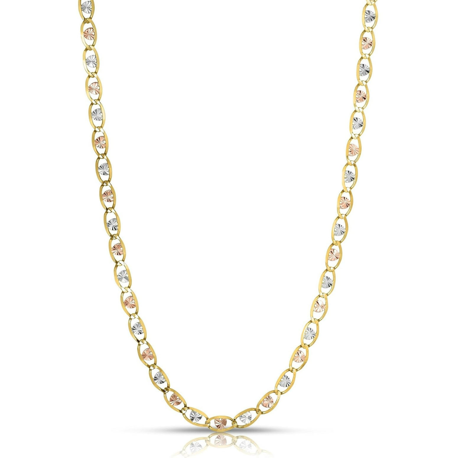 10KT Gold 3.5MM Tricolor Valentino Heart Chain 18 Inches