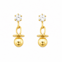 14KT Gold Round Stud Earringw with Hanging Pacifer