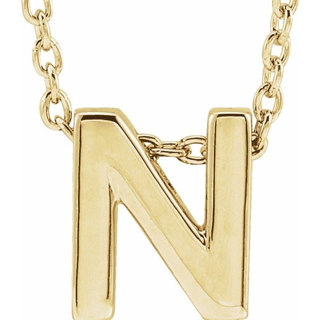 10KT Yellow Gold Initial N Necklace 17+1 Inches