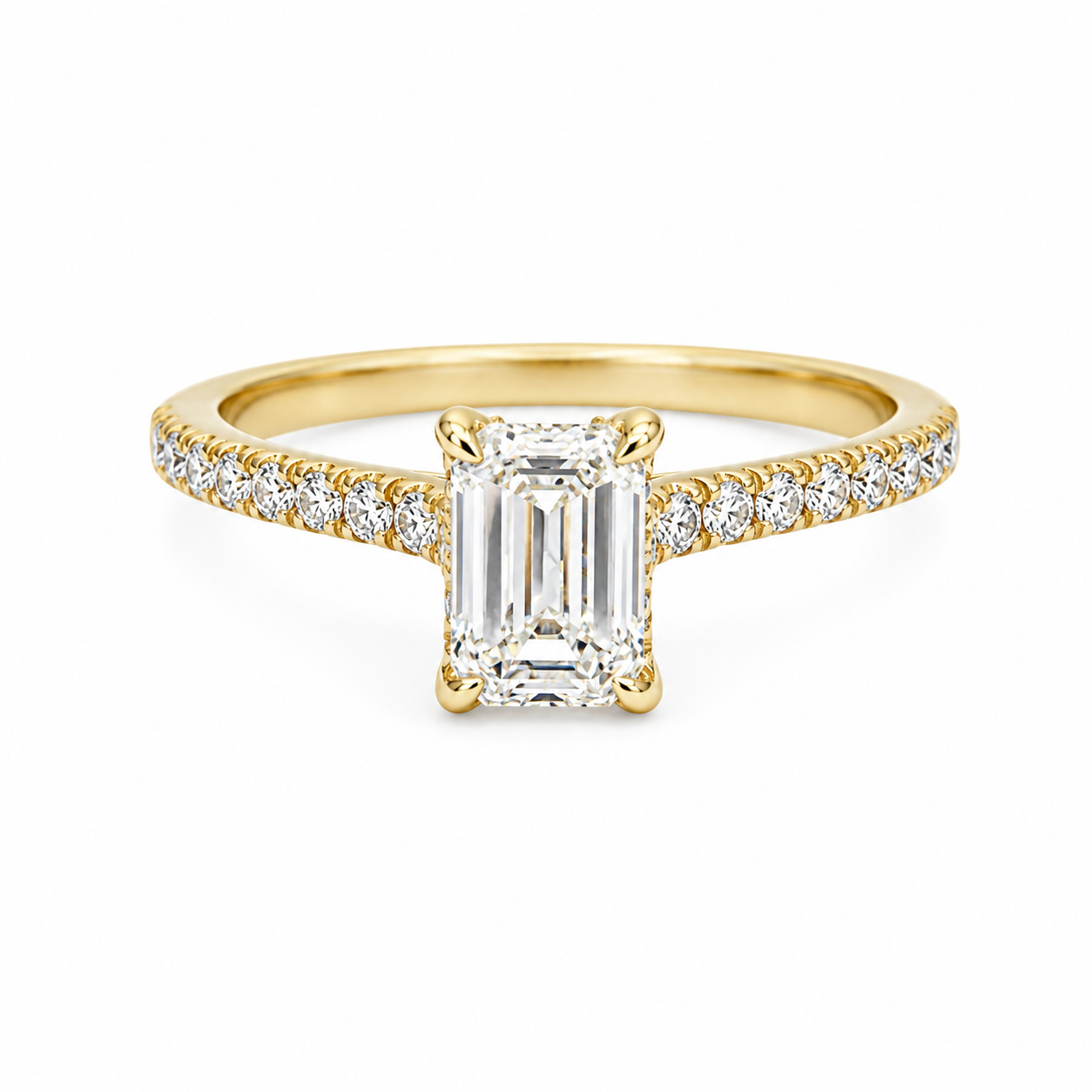 14K Yellow Gold 1.34CTTW Certified Lab-Created Emerald Cut with Accent