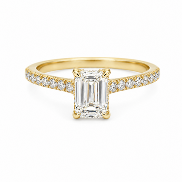 14K Yellow Gold 1.34CTTW Certified Lab-Created Emerald Cut with Accent