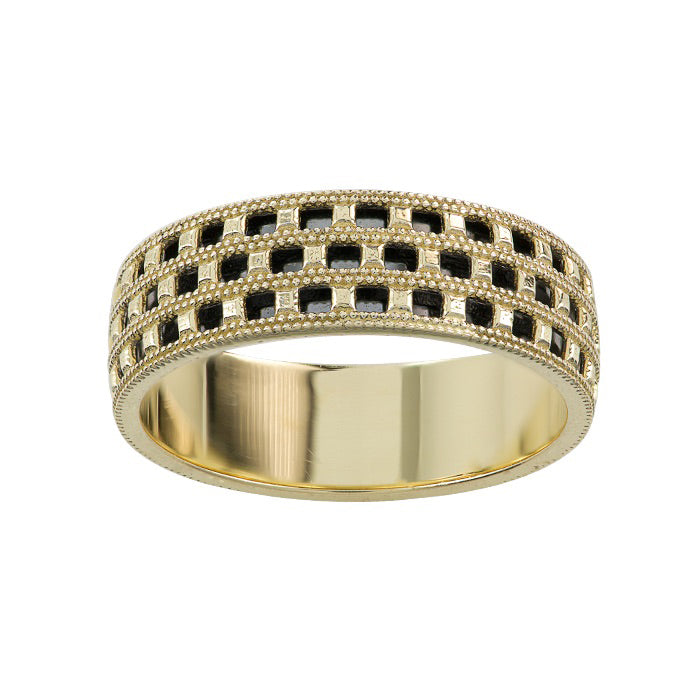 10KT Yellow Gold 6MM Wedding Band with Black Details