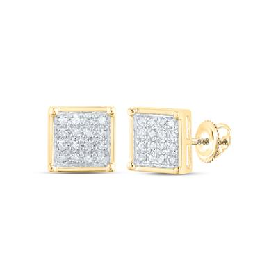 10k Yellow Gold Round Diamond Square Earrings 1/10 Cttw