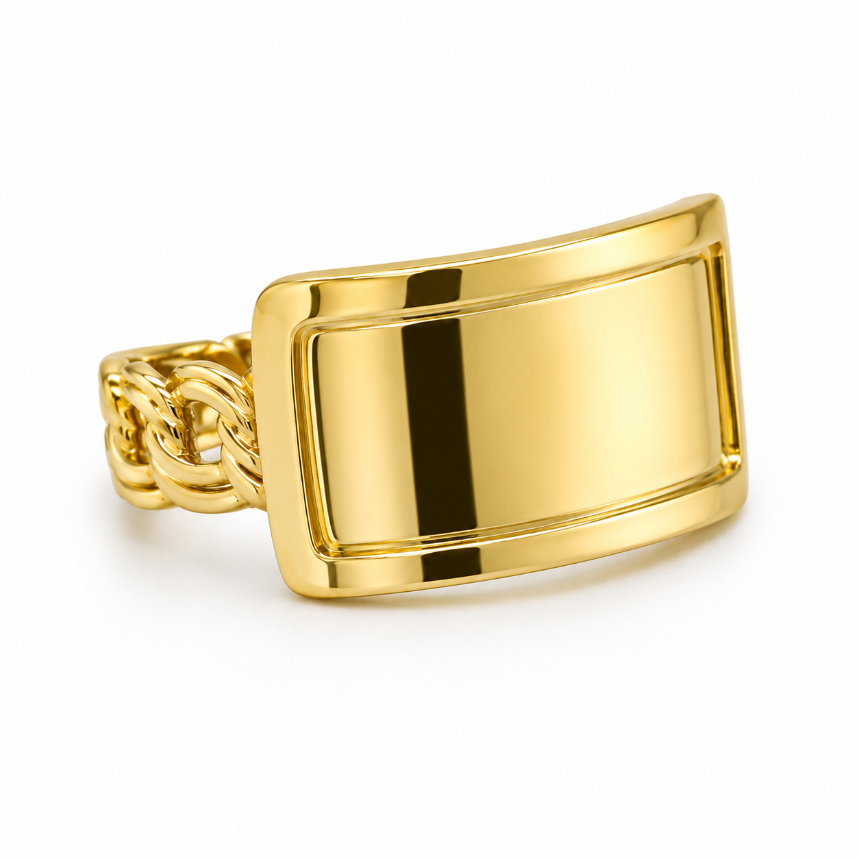 10KT Gold Tejido Chino Link Esclava Ring with Plain Border FREE ENGRAV