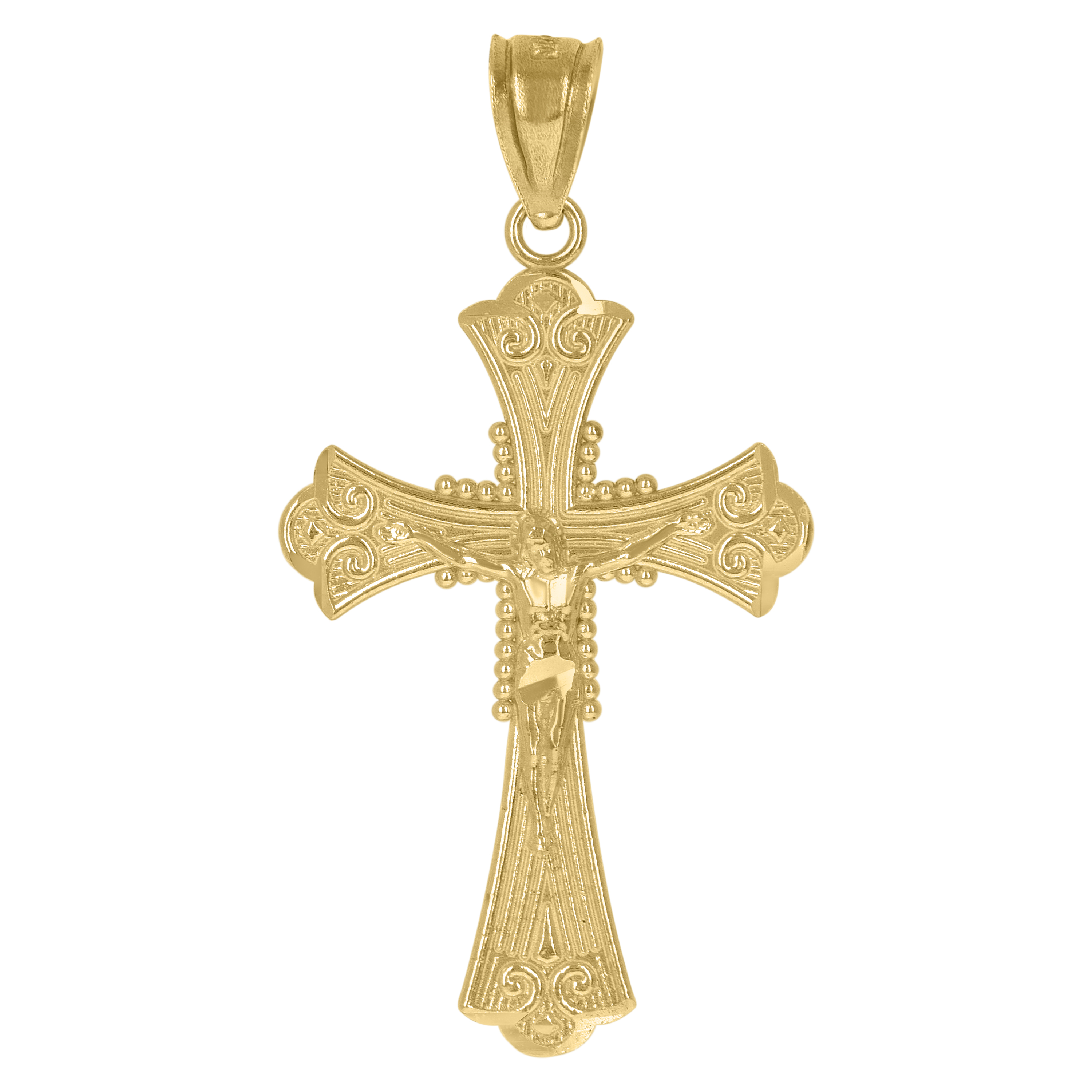 10kt Yellow Gold Diamond-Cut Cross Crucifix Religious Charm Pendant 35