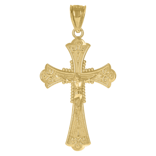 10kt Yellow Gold Diamond-Cut Cross Crucifix Religious Charm Pendant 35