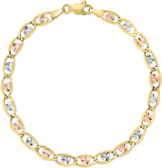 10KT Gold 5MM Tricolor Valentino Heart Bracelet 7 Inches
