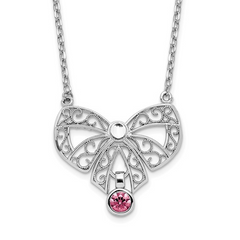 Sterling Silver Rhodium-plated OCT Bow CZ Birthstone NECKLACE