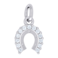 925 Sterling Silver Unisex Cubic-Zirconia Horseshoe Good Luck Pendant