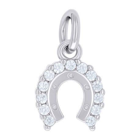 925 Sterling Silver Unisex Cubic-Zirconia Horseshoe Good Luck Pendant