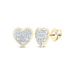 10k Yellow Gold Round Diamond Heart Earrings 1/20 Cttw