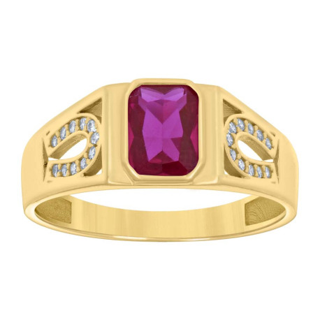 10kt Yellow Gold Red Cubic-Zirconia Horseshoe Ring