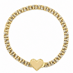 10KT Gold 5MM Chino Bar Heart Bracelet with Greek Bars, Diamond Cut Li