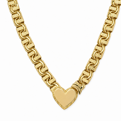 10KT Gold 7MM Chino Bar Heart Chain with Greek Bars, Diamond Cut Links