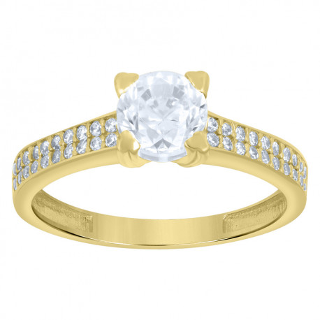 10kt Yellow Gold Womens Cubic-Zirconia Engagement Ring