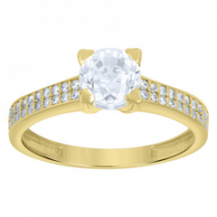 10kt Yellow Gold Womens Cubic-Zirconia Engagement Ring