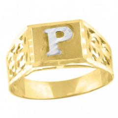 10kt Two-Tone Gold Unisex Kids Children Diamond-Cut Textured Initial L