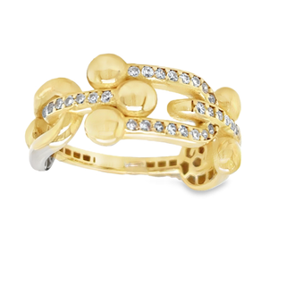 10KT YELLOW GOLD FANCY LINK UNISEX RING CUBIC ZIRCONIA