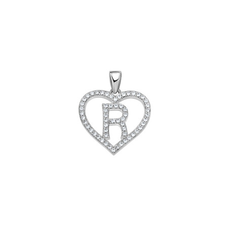 925 Sterling Silver Womens Cubic Zirconia Initial Letter R Heart Charm