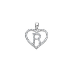 925 Sterling Silver Womens Cubic Zirconia Initial Letter R Heart Charm
