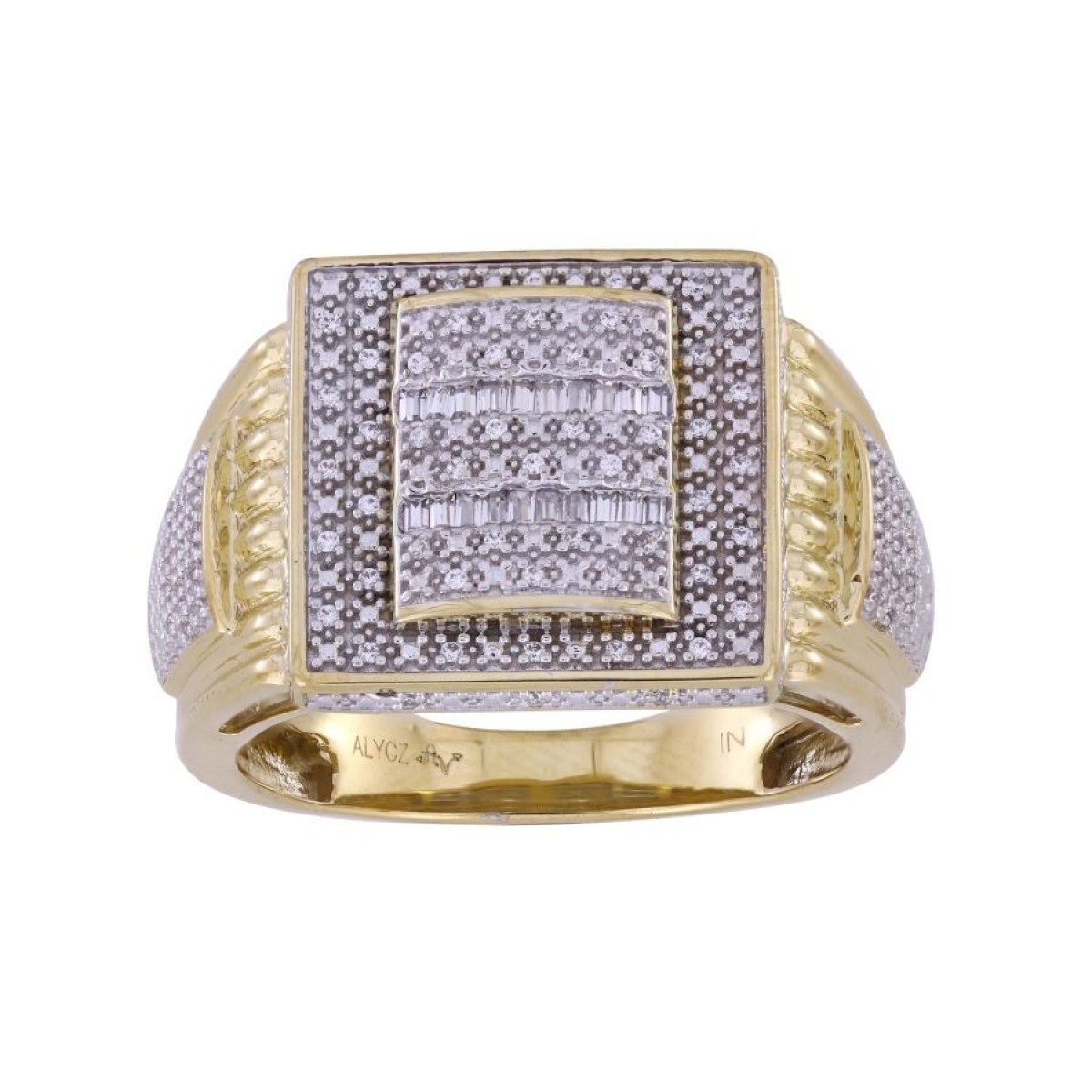 MEN'S RING 0.25CT ROUND/BAGUETTE DIAMOND 10K YELLOW GOLD