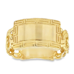 10KT Gold Tejido Chino Link Esclava Ring with Greek Border Size 8 FREE