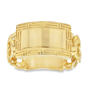 10KT Gold Tejido Chino Link Esclava Ring with Greek Border Size 8 FREE