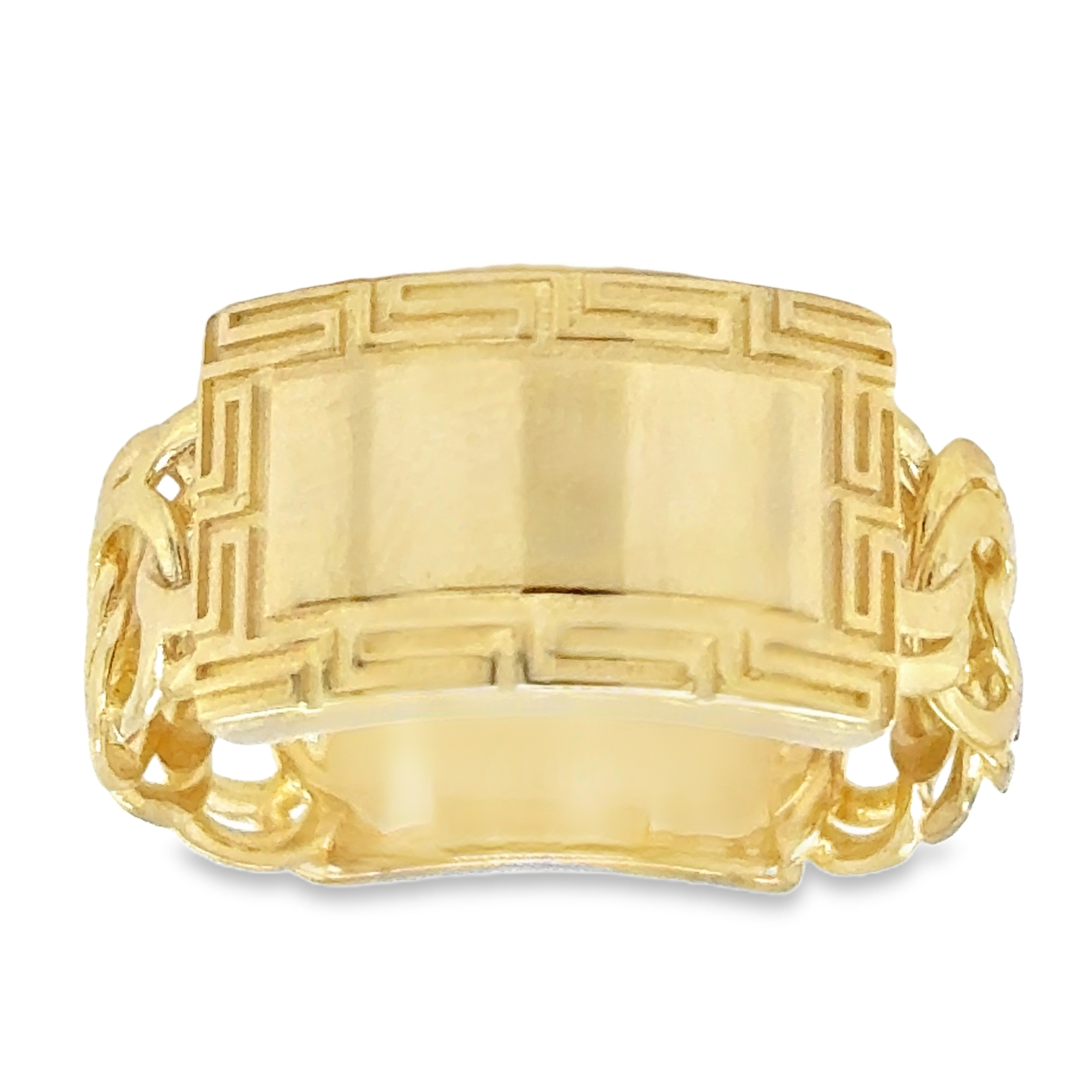 10KT Gold Tejido Chino Link Esclava Ring with Greek Border Size 9 FREE